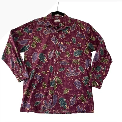 Burma Bibas Cotton Lawn Button Up Leaf Print Shirt Mens Size M - Image 1 of 4