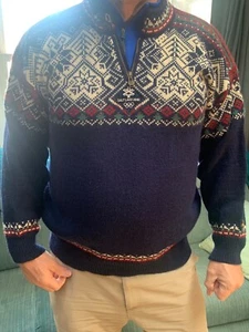 Dale Of Norway Wool Sweater Mens Large Blue Salt Lake Olympics 2002 1/4 zip - Picture 1 of 7