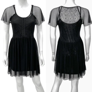 Romeo & Juliet Couture Floral Lace Overlay Flowy Mini Dress Black Women's Size S - Picture 1 of 15