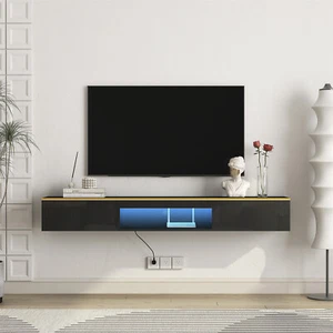 Floating TV Stand LED Wall Mounted Media Console Cabinet for TV Up to 70in Black - Picture 1 of 11