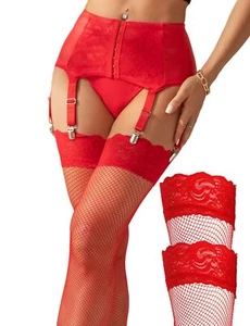 Thigh High Stockings for Garter Belt Plus Size Leather Garter Belt Lace Mesh ... - Picture 1 of 7