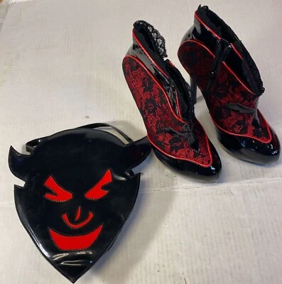 Ellie Black & Red Devilish High Heel Ankle Boots/Purse Adult Women Shoes Size 8 - Image 1 of 4