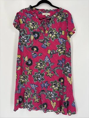 Ann Taylor Loft Shift Dress - Hawaiian Print, Pink, Floral, Ruffle - Size Medium - Image 1 of 4