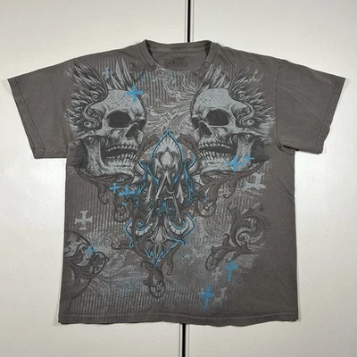 Camisa gráfica y2k MMA Elite calaveras y cruces AOP talla grande gótica grunge skate Foto 1 de 4