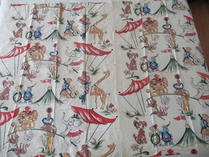 Vintage Circus Monkey Hippo Dog Turtle Elephant Tiger Barkcloth Curtains 34"x45" - Picture 1 of 10