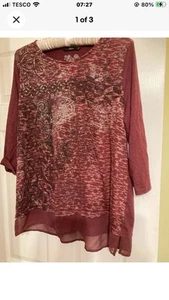 Burgundy Long Sleeve Patterned Top Size 18 - Picture 1 of 2