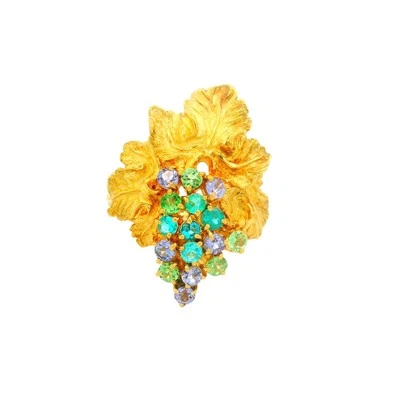 Paraiba Tourmaline 18k Yellow Gold Grape-Leaf Ring - Image 1 of 4