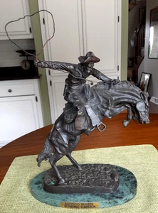 Bronco Buster by Frederic Remington, Bronze Statue, medium 11" high Marble Base - Picture 1 of 9