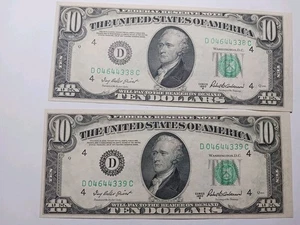 1950 B $10.00 Federal Reserve Notes  Consecutive Serial Numbers - Choice UNC - Picture 1 of 6