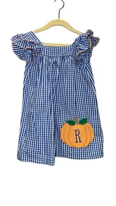 Klassisches Whimsy Pumpkin Cutie Royal Blue Gingham Pumpkin Dress "R" Initiale.  4T - Bild 1 von 5