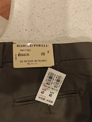 Винтажные штаны Harold Powell Deadstock оливкового цвета Douglas размер 40 без кромки новые с ценниками - Изображение 1 из 4