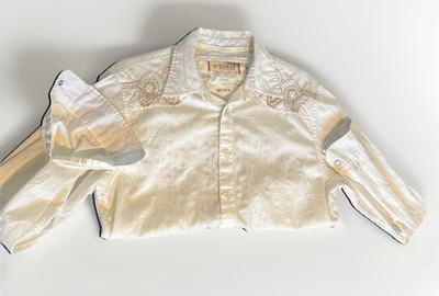 Guess Western Slim Fit Shirt Men’s Medium White Pearl Snap Woven Pattern Vintage - Image 1 of 4