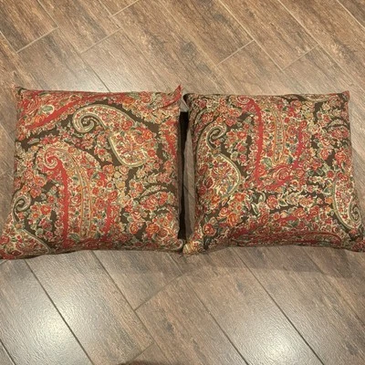 2 fundas de almohada POTTERY BARN Carrie Paisley lino algodón Euro 25x25 + inserto de plumón Foto 1 de 4