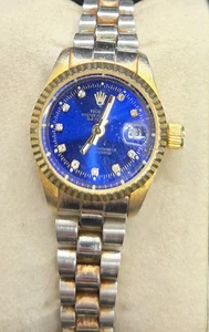 Oyster Perpetual Blue Dial Stileish Watch With Adjustable Band & New Battery - Picture 1 of 8