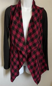 PS Kate Long Sleeve Cardigan Womens Medium Red Buffalo Plaid Flannel Open Front - Picture 1 of 8