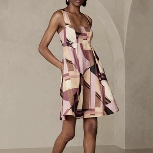 Banana Republic Kenza Leinen-Minikleid rosa geometrisches Muster quadratischer Ausschnitt Damengröße 6 - Bild 1 von 11
