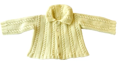 Vintage Baby Sweater Hand Knitted Cable front  Yellow Classic 50's Style - Image 1 of 4