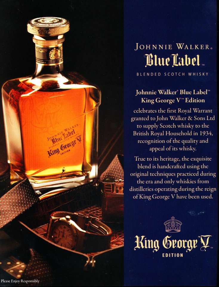 JOHNNIE WALKER WHISKY AD #32 RARE "KING GEORGE V. EDITION BLUE LABEL" - Image 1 of 1