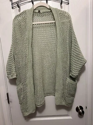 Ecote 开放式针织毛衣开衫掸子女式 S 绿色口袋波西米亚小屋二手状况完好 — 第 1/4 张图片