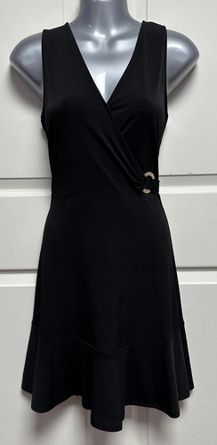 MICHAEL KORS NUOVO CON ETICHETTE! Abito mini nero taglia XS LOGO oro stretch prezzo al dettaglio $110!