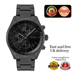 NEW HUGO BOSS 1513676 MEN'S STAINLESS STEEL BLACK STRAP & BLACK DIAL 44MM - Picture 1 of 7