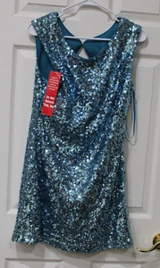 Dave & Johnny Woman’s Dress Blue Sequin Sheath Crew Neck Zip Size 13/14 NEW - Picture 1 of 6