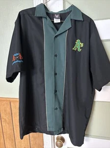 Hilton Bowling Shirt Oakland A’s Black Green Striped W/ NCBC Pepsi Patch Sz. M - Picture 1 of 7