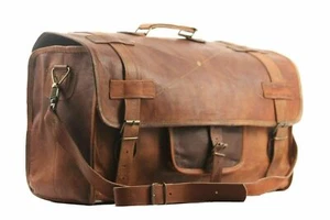 24" Men Over Size Leather large vintage duffel travel gym weekend overnight bag - Picture 1 of 6