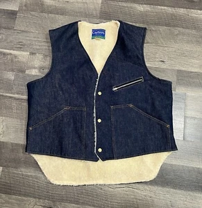 H.W. Carters XL Men’s Vintage Faux Sherling Lined Denim Vest Talon Zip - Picture 1 of 11
