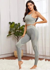 Damen Yoga Set mit High Waist Cropped Sport BH & Leggings - Bild 1 von 4