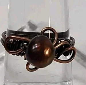 Copper wire Copper tone bead sz 7.5 ring - Picture 1 of 5