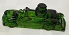 Vintage Glass Fire Truck Fire Engine Candy Holder Container Toy Sticker Green