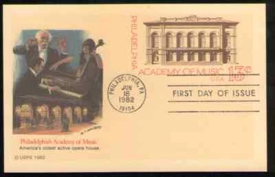 US. UX96. 13c. Philadelphia's Academy of Music. Fleetwood FDC. MNH. 1982 - Image 1 of 2