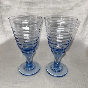 Vintage Pair Of Libbey Sirrus Blue Glass Goblets - Picture 1 of 10