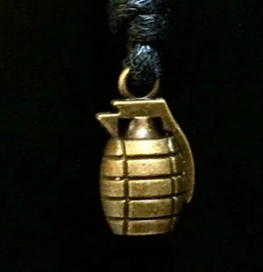 Hand Grenade Bronze Pendant Military Biker adjustable cord to fit all - Picture 1 of 2