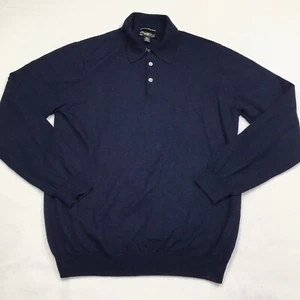 PRONTO UOMO Merino Polo Sweater Men XL Navy Blue Slim Extra Fine Dark Academia - Picture 1 of 14
