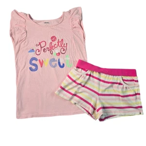 Gymboree Girls L Outfit Pink Ruffle Sweet Top Striped Pullon Shorts Summer Beach - Picture 1 of 16
