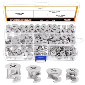 Tanstic 100Pcs 4 Sizes Furniture Connecting Cam Lock Fittings, Fastener Cabinet - Picture 1 of 12