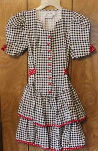 Abito vintage Amy Too bambina nero/bianco a quadri Byer California taglia 10 carino - Foto 1 di 4