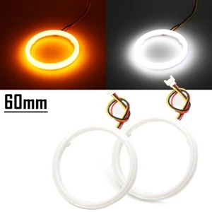 2x White Amber 60MM Switchback LED Angel Eyes Halo Rings Car Headlight Retrofit - Picture 1 of 8