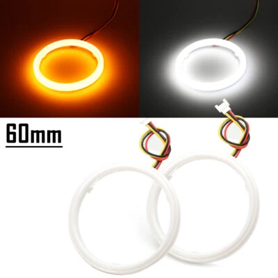 2x White Amber 60MM Switchback LED Angel Eyes Halo Rings Car Headlight Retrofit - Image 1 of 4