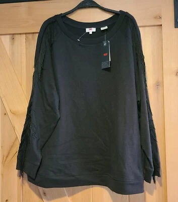 ¡Nuevo! Levi's Mujer’s Plus 3X Negro Cuello Redondo Sudadera Flecos Brazo Boho Western Foto 1 de 4