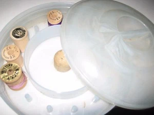 VTG MCM Sewing Round Blue Plastic THREAD SPOOL HOLDER Holds 14+ BOX Container - Picture 1 of 8