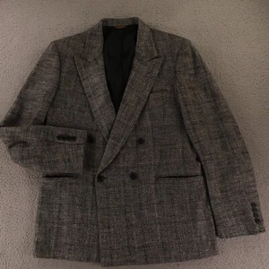 Giacca tweed vintage M grigio check blazer doppiopetto pizzo risvolto USA 40R - Foto 1 di 16