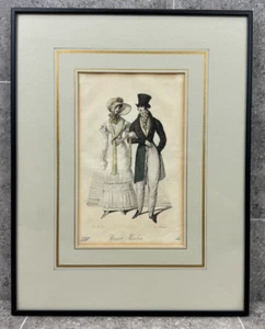 Moda viennese donna uomo 1822 incisione su rame moda quadro stampa colore antico - Foto 1 di 4