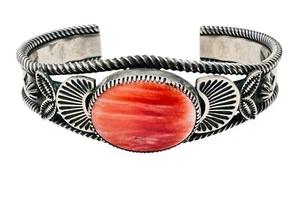 Vintage Native American Spiny Oyster Cuff Bracelet Signed L-M De Chelly Shop - Picture 1 of 8