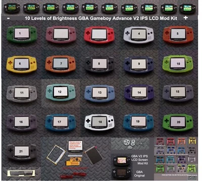 10 Level Brightness Gameboy GBA V2 IPS LCD Mod Kit w/glass lens - Pick Color - Image 1 of 4