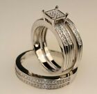 White Gold Finish Engagement Ring Wedding Bands Set His And Hers L 8 M 11