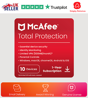 McAfee Total Protection Antivirus 2023 10 Devices 1 Year 5 Minute EMAIL Delivery • 14.95£