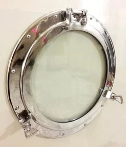 24" Canal Boat Porthole Window Glass Nickel Finish Ship Window Wall porthole - Picture 1 of 3